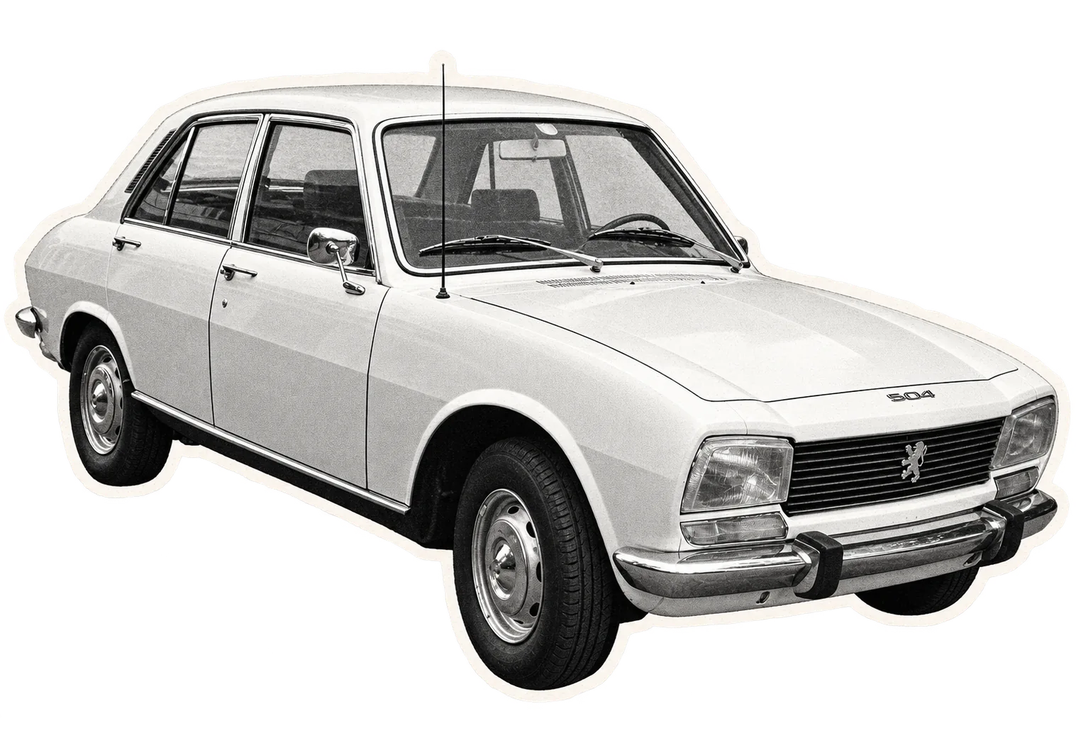 Monochrome paper cutout of a Peugeot 504