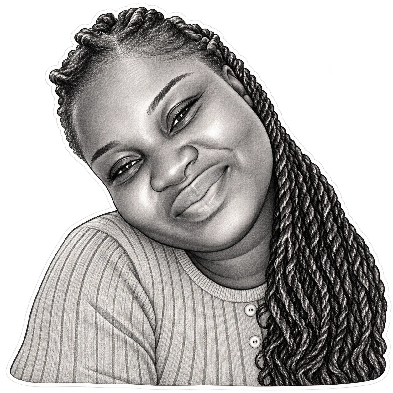A monochrome caricature of Ademola’s wife
