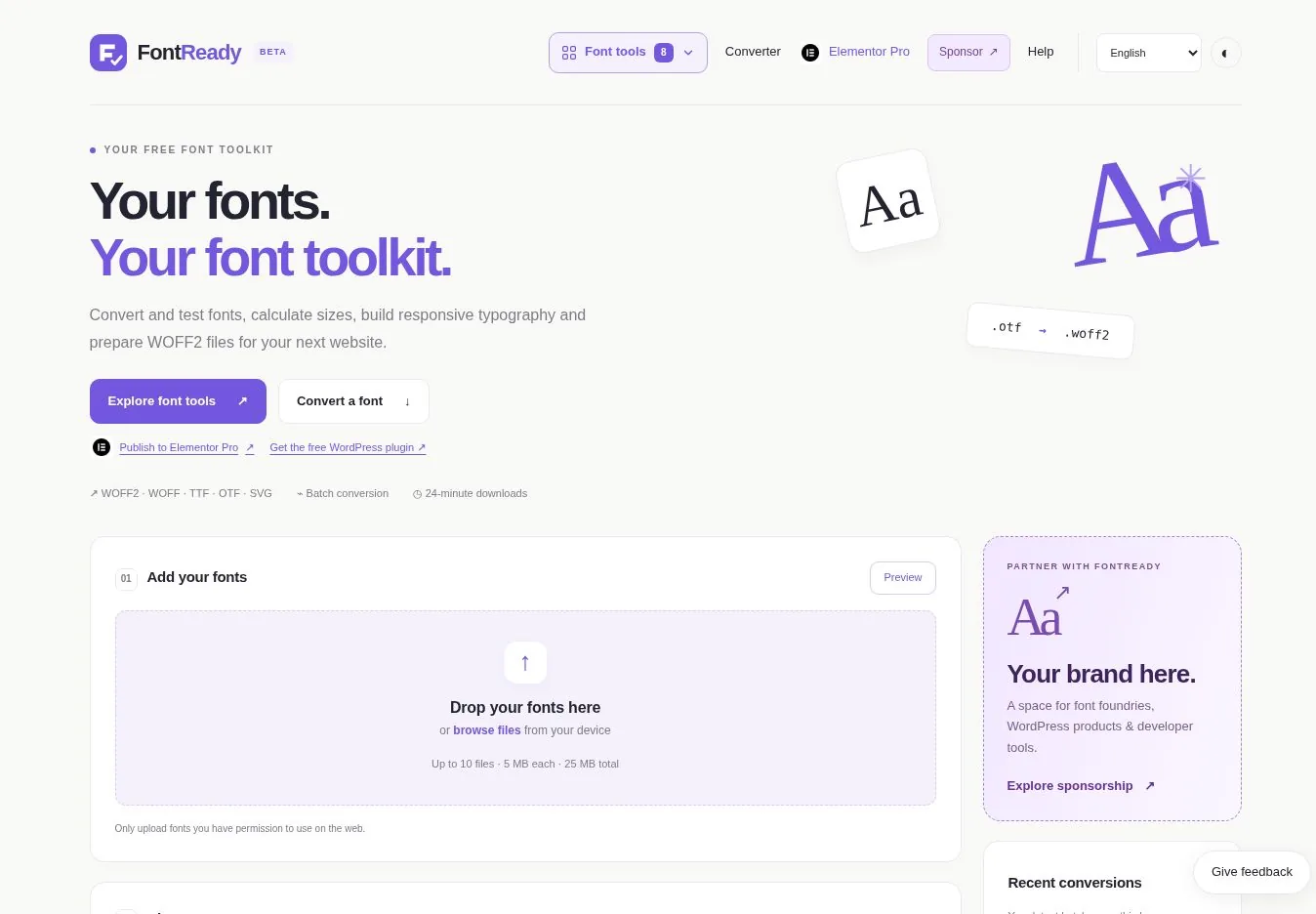 FontReady web font tools website