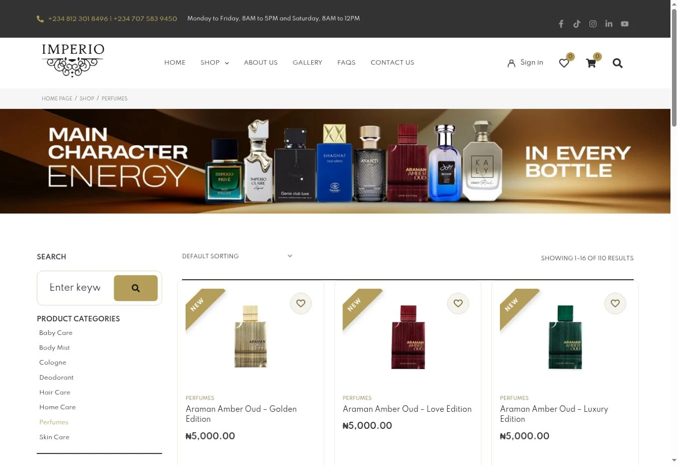 Imperio Cosmetics website