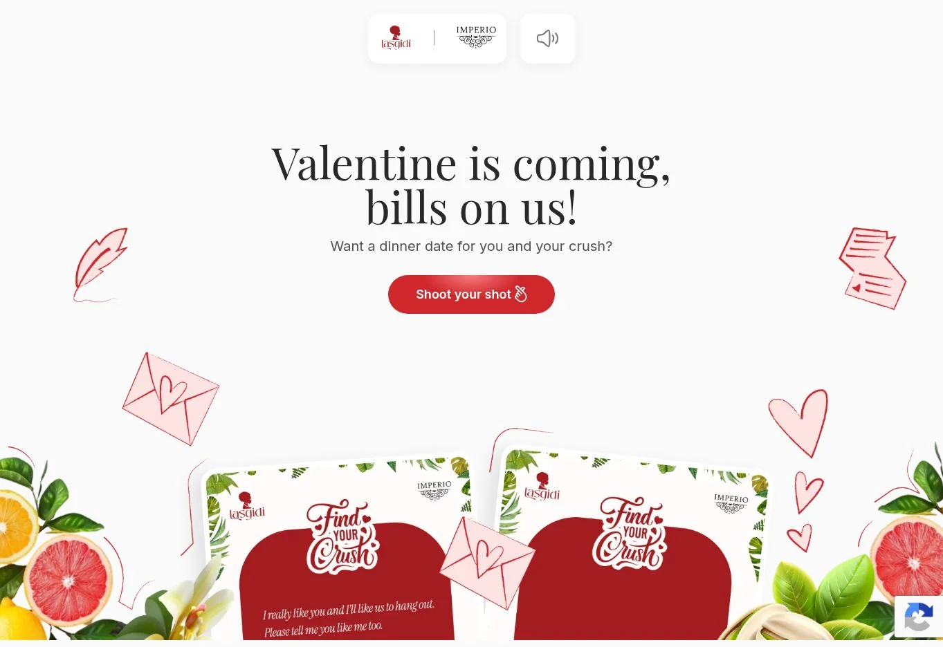 Lasgidi Valentine landing page with Find Your Crush artwork and invitation