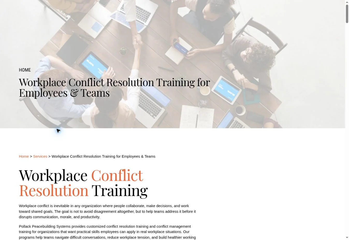 The conflict-resolution training page on Pollack Peacebuilding