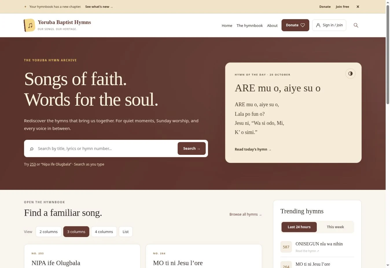 Yoruba Baptist Hymns website