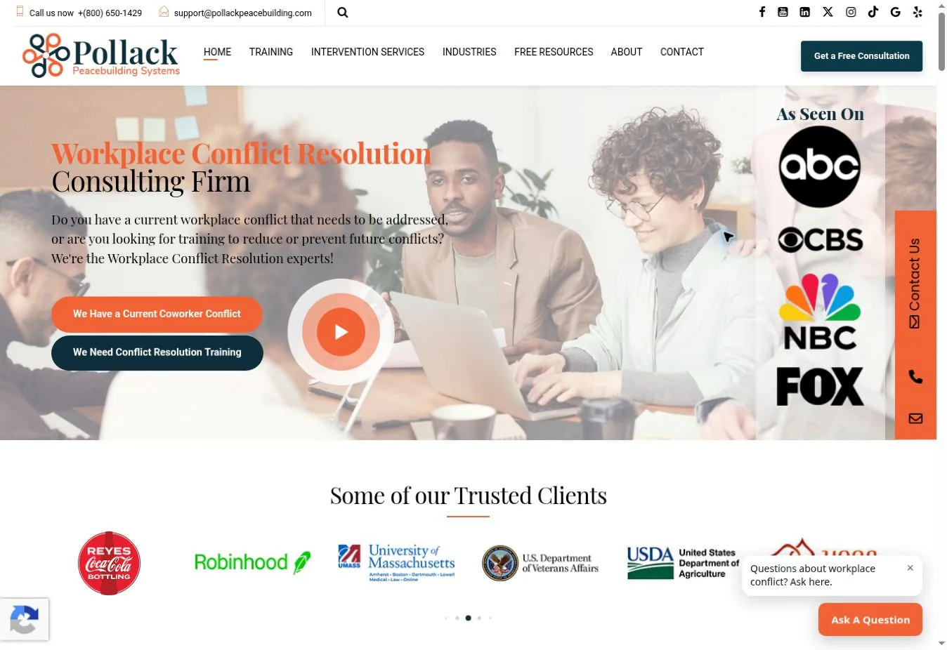 Screenshot of the Pollack Peacebuilding homepage