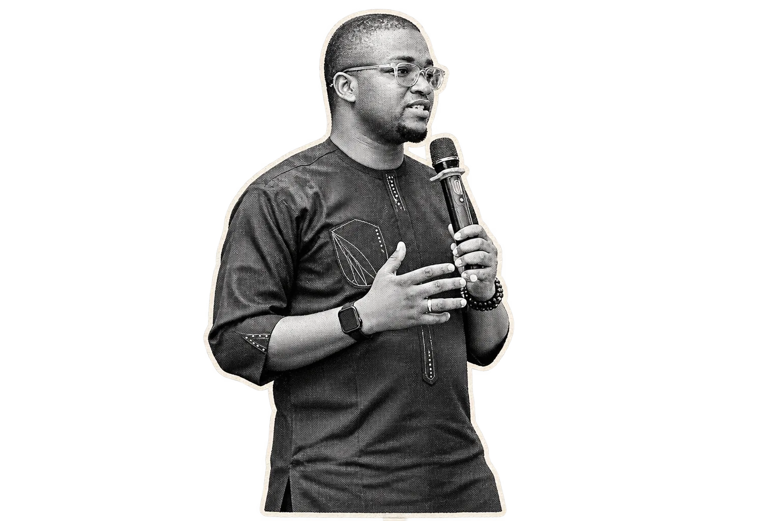 Ademola holding a microphone, facing the conversation